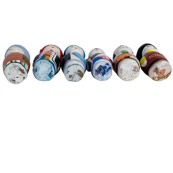 Folk Art Mini Kokeshi Clay Dolls Set of 6 Collectible Figurines Hand Painted - Picture 8 of 16